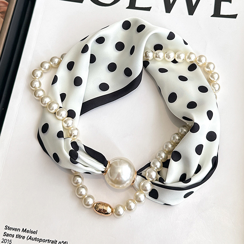 Satin Neck Scarf with Pearls C - đánh giá và giá Travel Accessories Aesthetic